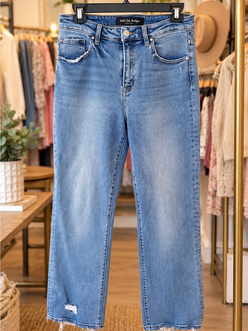 Risen x Wild Oak Boutique Size 13/31 Distressed Raw Hem Straight Leg Jeans